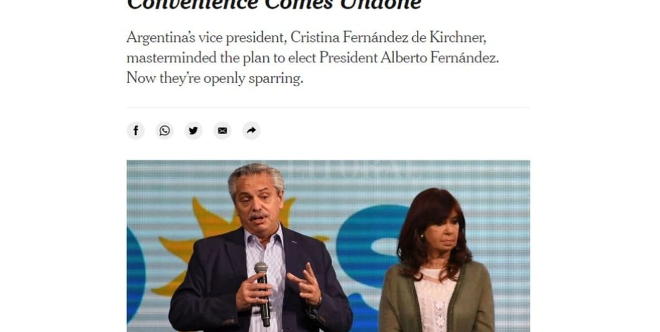 El "matrimonio político" de Alberto y Cristina "se desintegra", según el New York Times