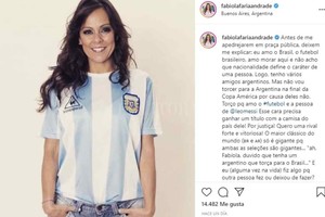 ELLITORAL_388909 |  Gentileza @fabiolafariaandrade La periodista publicó en su cuenta de Instagram su deseo que ver a la Argentina levantar la Copa América