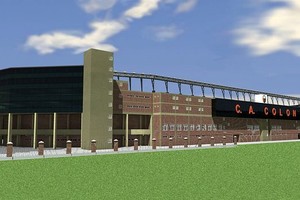 ELLITORAL_22453 |  Ilustraciones: Gentileza Estudio Otto A. Papis Vista al sur. El sector que da al FONAVI no tendrá una segunda bandeja, sino que esa cabecera sur quedará cerrada por un tablero electrónico y carteles gigantes; también se observa la terminación del codo suroeste.