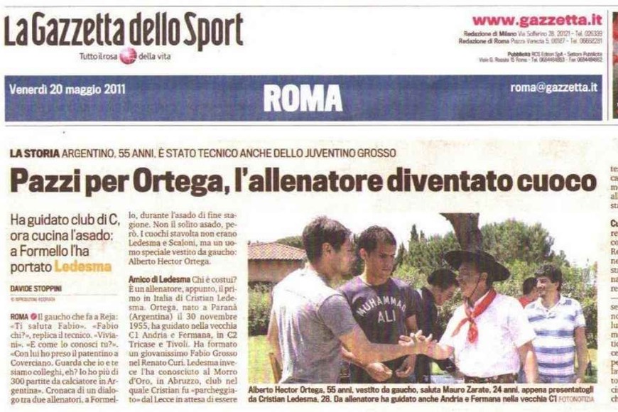 ELLITORAL_420862 |  El Litoral Un recorte de La Gazzeta dello Sport de hace diez años, cuando ya  Palito  se dedicaba a ganarse la vida como asador.