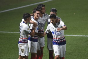 ELLITORAL_368828 |  Télam/Ramiro Gómez Télam 09/04/2021 Buenos Aires: Federico Gattoni festeja el primer gol de San Lorenzo ante Platense en la novena fecha de la Copa de la Liga Profesional de Fútbol, zona 1, en el estadio Ciudad de Vicente López.Foto: Ramiro Gomez