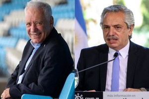 Archivo El Litoral Derecha: Víctor Blanco, presidente de Racing. Derecha: Alberto Fernández, presidente de la Nación.