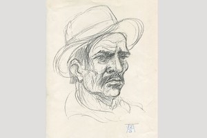 Gentileza Prof. Roberto Favaretto Forner Autorretrato en lápiz del Dr. Agustín Zapata Gollán.