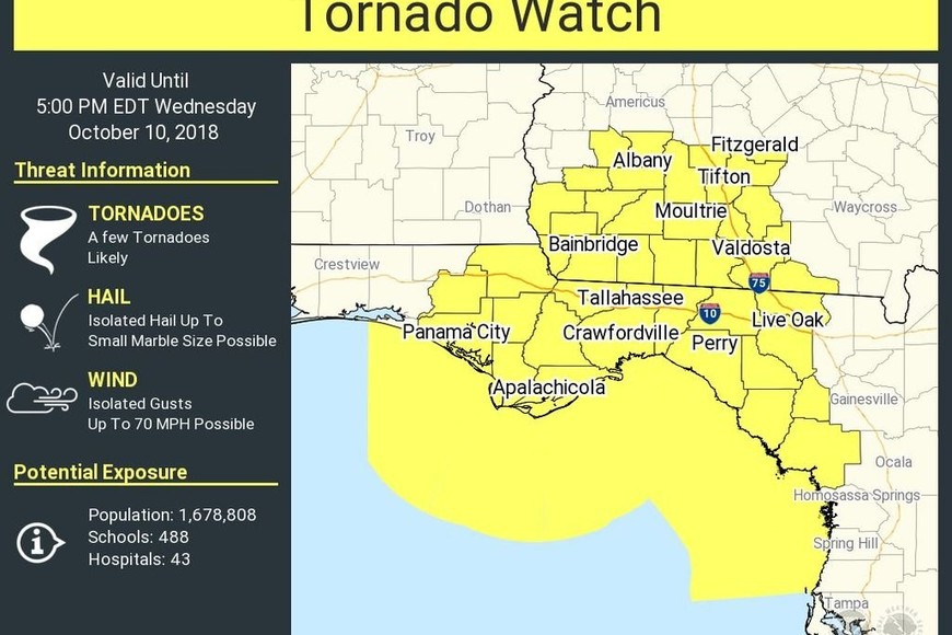 ELLITORAL_225641 | Official Twitter account for the National Weather Service Tallahassee. El amarillo indica la zona de peligro.