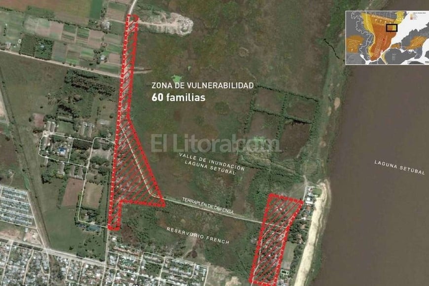 ELLITORAL_151084 | Gentileza Municipalidad de Santa Fe Mapa de la zona vulnerable, de acuerdo a los estudios realizados por la Municipalidad.