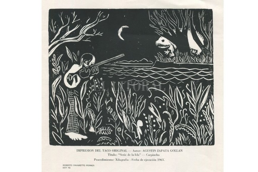 ELLITORAL_427734 | Gentileza Prof. Roberto Favaretto Forner Serie de la isla, Carpincho , Xilografía de 1963, Dr. Agustín Zapata Gollán.