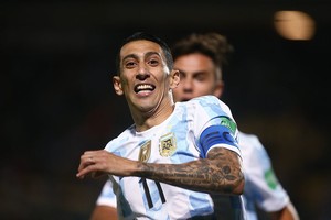 ELLITORAL_417620 |  Reuters El festejo de Angel Di María después de su golazo en la noche uruguaya.