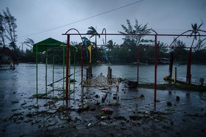 AFP View of a construction damaged by the landfall of Hurricane Grace in Tecolutla, Veracruz, Mexico, on August 21, 2021. - Hurricane Grace lashed eastern Mexico with heavy rain and strong wind on Saturday, causing flooding, power blackouts and damage to homes as it gradually lost strength over the mountainous interior. (Photo by VICTORIA RAZO / AFP) (Photo by VICTORIA RAZO/AFP via Getty Images)