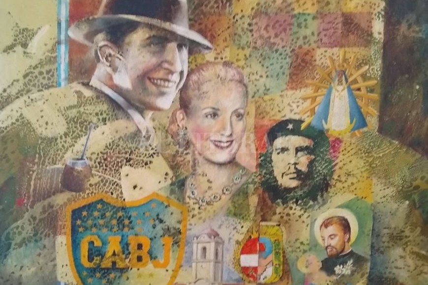 ELLITORAL_432828 |  Gentileza del artista Destellos de argentinidad: Carlos Gardel, los escudos del peronismo y el radicalismo, Evita, el mate, Boca Juniors, San Cayetano, entre otros.