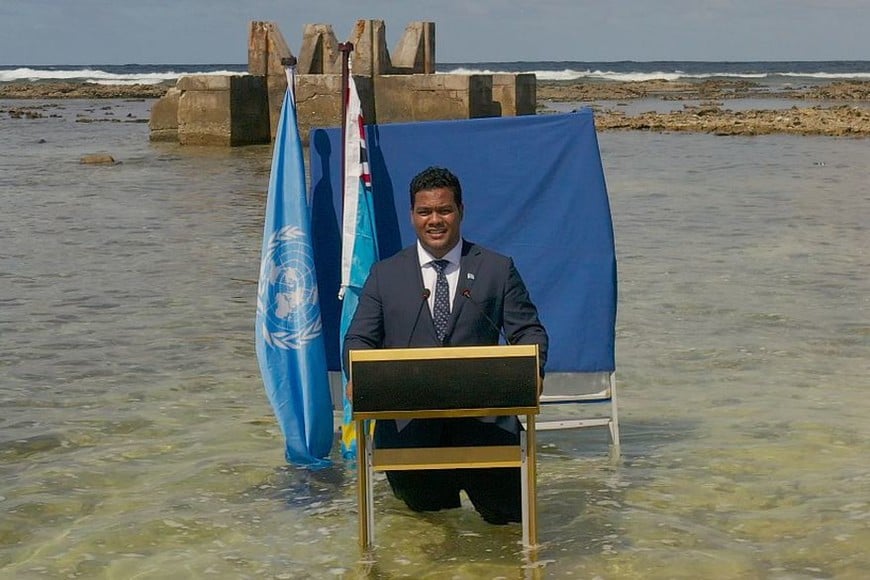 ELLITORAL_421402 |  Gentileza Simon Kofe, ministro de Justicia, Comunicaciones y Relaciones Exteriores de Tuvalu, en la conferencia del COP26.