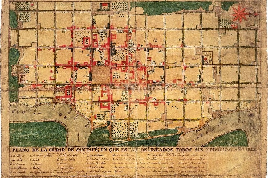 ELLITORAL_415293 |  Archivo El Litoral Plano de la ciudad de Santa Fe en 1824, con todos sus edificios dibujado por Marcos Sastre.