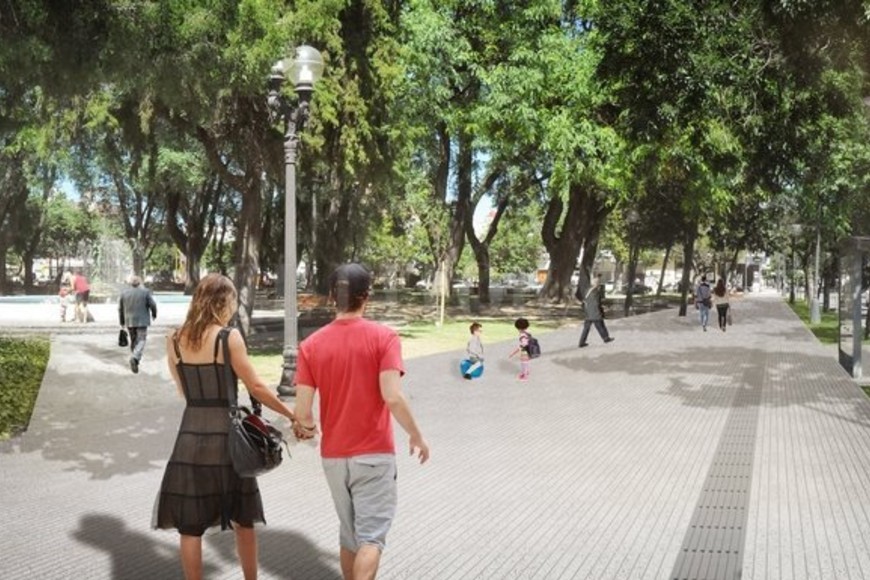 ELLITORAL_201494 |  Gentileza Municipalidad de Santa Fe Así quedará la ?nueva? plaza que contempla los espacios verdes y al peatón, porque hay una clara prevalencia del uso peatonal por sobre el vehicular, en todo el criterio de la intervención.