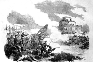 ELLITORAL_424861 |  Gentileza Grabado que representa la batalla de Caseros (3 de febrero de 1852) en la que el General Urquiza derroca a su antiguo referente político, Juan Manuel de Rosas.
