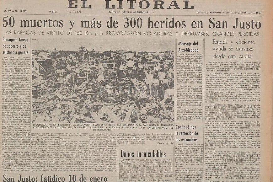 ELLITORAL_436184 |  Archivo El Litoral El 10 de enero de 1973 se formó en la ciudad de San Justo el tornado más devastador del que se tenga registros en el hemisferio sur. Esto coloca a nuestra región como la segunda región mundial con mayor posibilidad de formación de tornados.