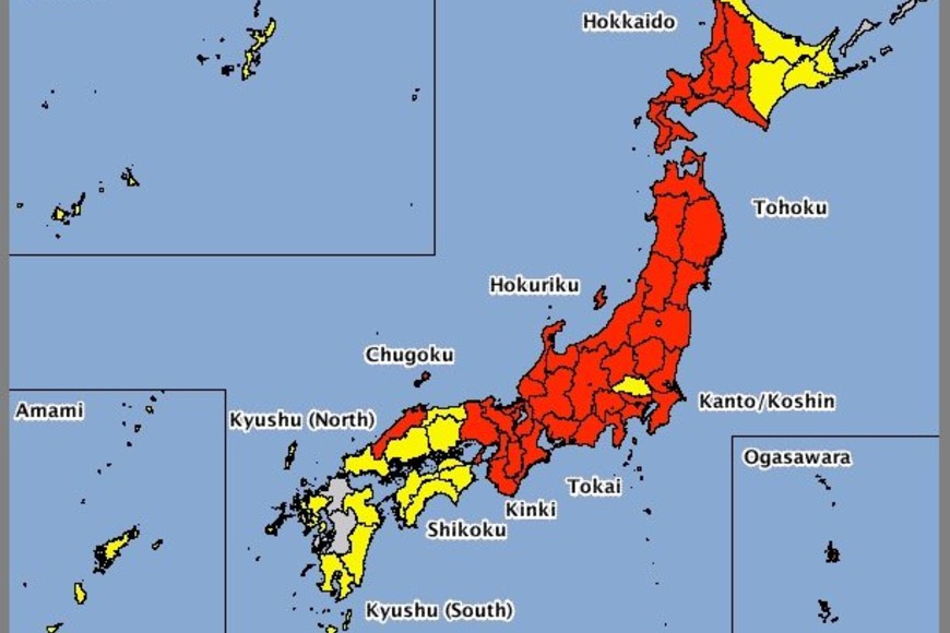 ELLITORAL_221630 |  Servicio Meteorológico de Japón. En rojo se encuentra señalada el área de peligro.