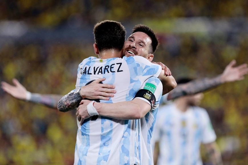 ELLITORAL_446965 |  Reuters El festejo de Julián Álvarez tras su primer gol con la camiseta Argentina