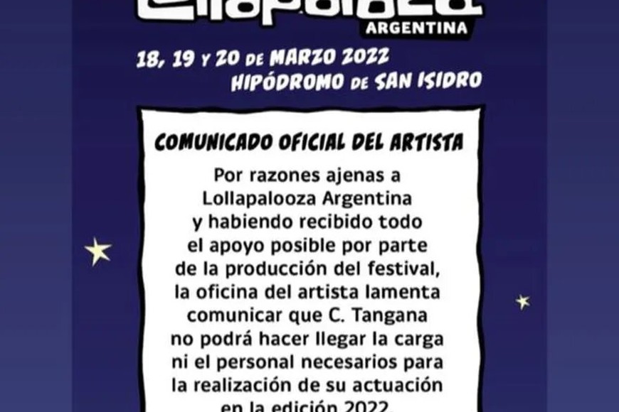 ELLITORAL_443687 |  Gentileza El posteo de C. Tangana con la publicación de las redes del Lollapalooza.
