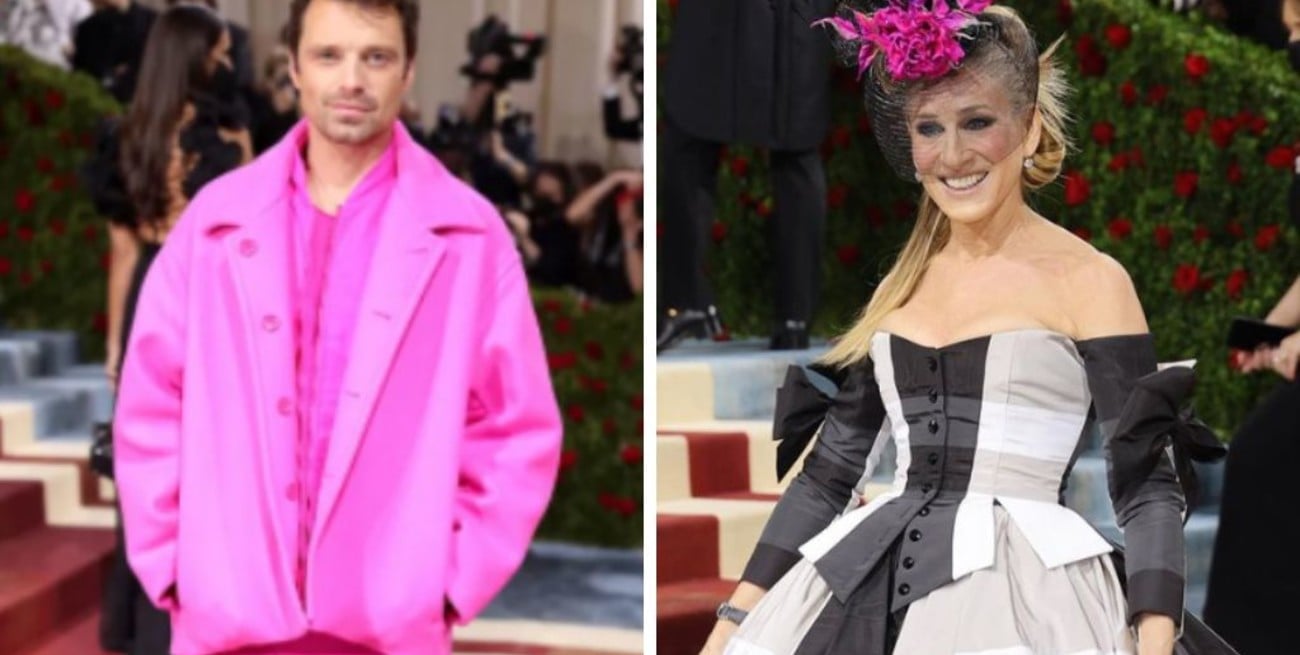 El total pink de Sebastian Stan y el "mantel de picnic" de Sarah Jessica Parker en la Gala del MET