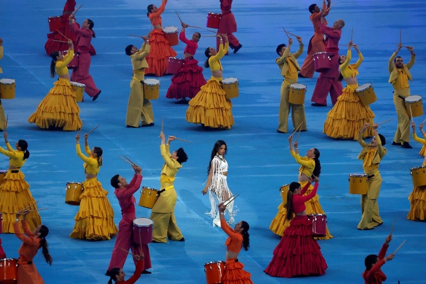 Soccer Football - Champions League Final - Liverpool v Real Madrid - Stade de France, Saint-Denis near Paris, France - May 28, 2022 
Singer Camila Cabello performs before the match REUTERS/Gonzalo Fuentes