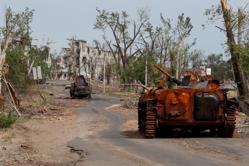 A view shows military vehicles destroyed during Ukraine-Russia conflict in the town of Rubizhne in the Luhansk region, Ukraine June 1, 2022. REUTERS/Alexander Ermochenko