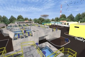 Render. La imagen digital proyecta cómo quedará la ampliación de la planta de Aguas Santafesinas ubicada en Candioti sur.