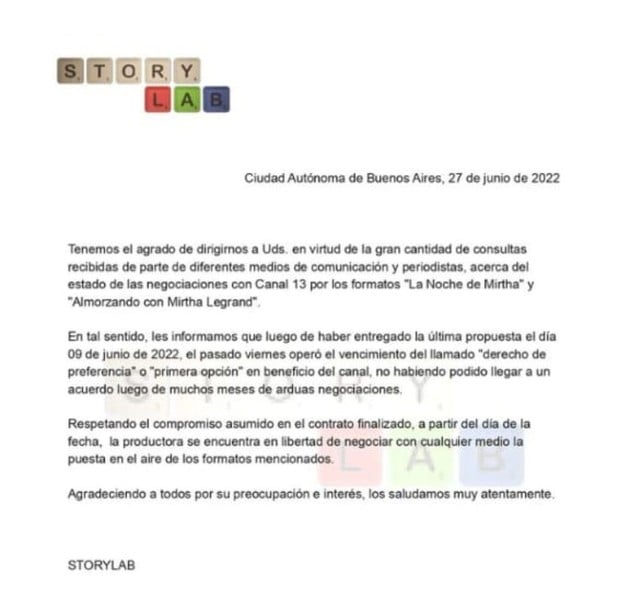 El comunicado oficial.