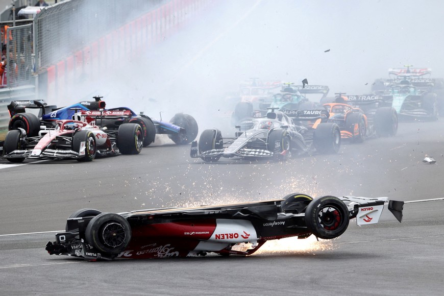 Formula One F1 - British Grand Prix - Silverstone Circuit, Silverstone, Britain - July 3, 2022
Alfa Romeo's Guanyu Zhou crashes out at the start of the race REUTERS/Molly Darlington     TPX IMAGES OF THE DAY