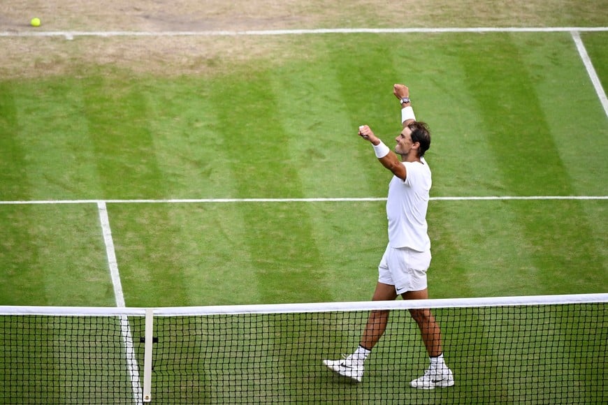 Tennis - Wimbledon - All England Lawn Tennis and Croquet Club, London, Britain - July 6, 2022 
Spain's Rafael Nadal celebrates winning his quarter final match against Taylor Fritz of the U.S. REUTERS/Toby Melville