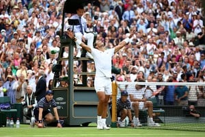 Tennis - Wimbledon - All England Lawn Tennis and Croquet Club, London, Britain - July 6, 2022 
Spain's Rafael Nadal celebrates winning his quarter final match against Taylor Fritz of the U.S. REUTERS/Hannah Mckay     TPX IMAGES OF THE DAY