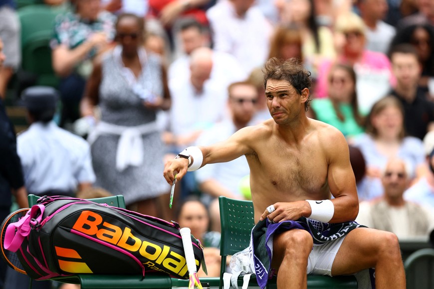 Tennis - Wimbledon - All England Lawn Tennis and Croquet Club, London, Britain - July 6, 2022 
Spain's Rafael Nadal during his quarter final match against Taylor Fritz of the U.S. REUTERS/Hannah Mckay