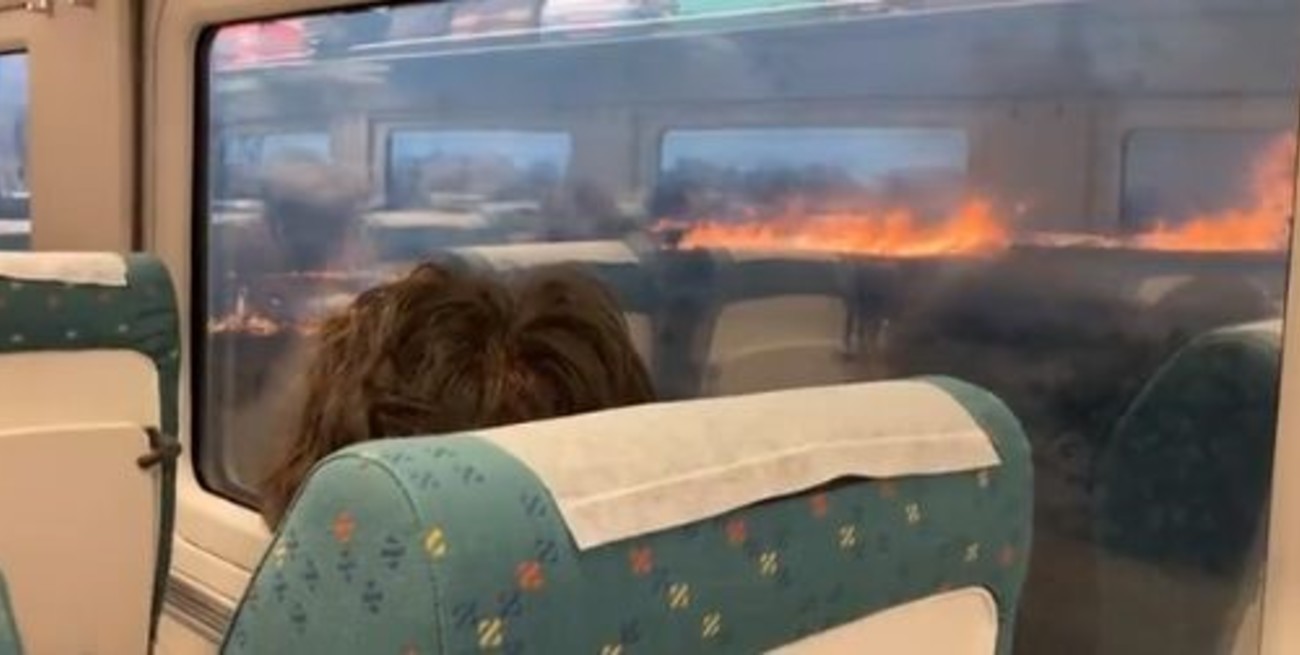 Video: pánico en un tren en España por la cercanía de las llamas de un incendio