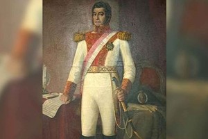 Retrato del Libertador General José de San Martín con su uniforme de Protector del Perú. Óleo de Egidio Querciola (1870-1949).