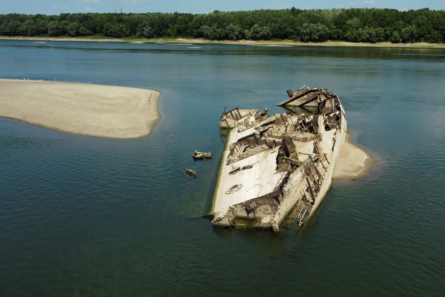 Wreckage of a World War Two German warship is seen in the Danube in Prahovo, Serbia August 18, 2022. REUTERS/Fedja Grulovic