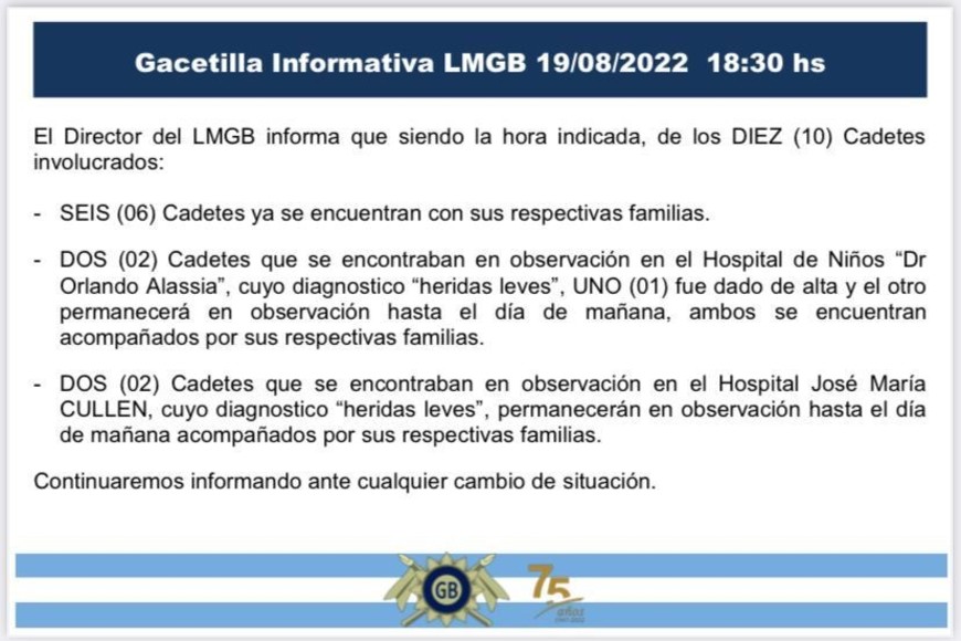Por su parte, el Liceo también informó el estado de salud de los estudiantes.
