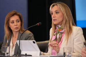 La secretaria de Energía, Flavia Royón, junto a Malena Galmarini, durante la conferencia de prensa para anunciar el nuevo esquema de subsidios al consumo de gas y electricidad y agua.