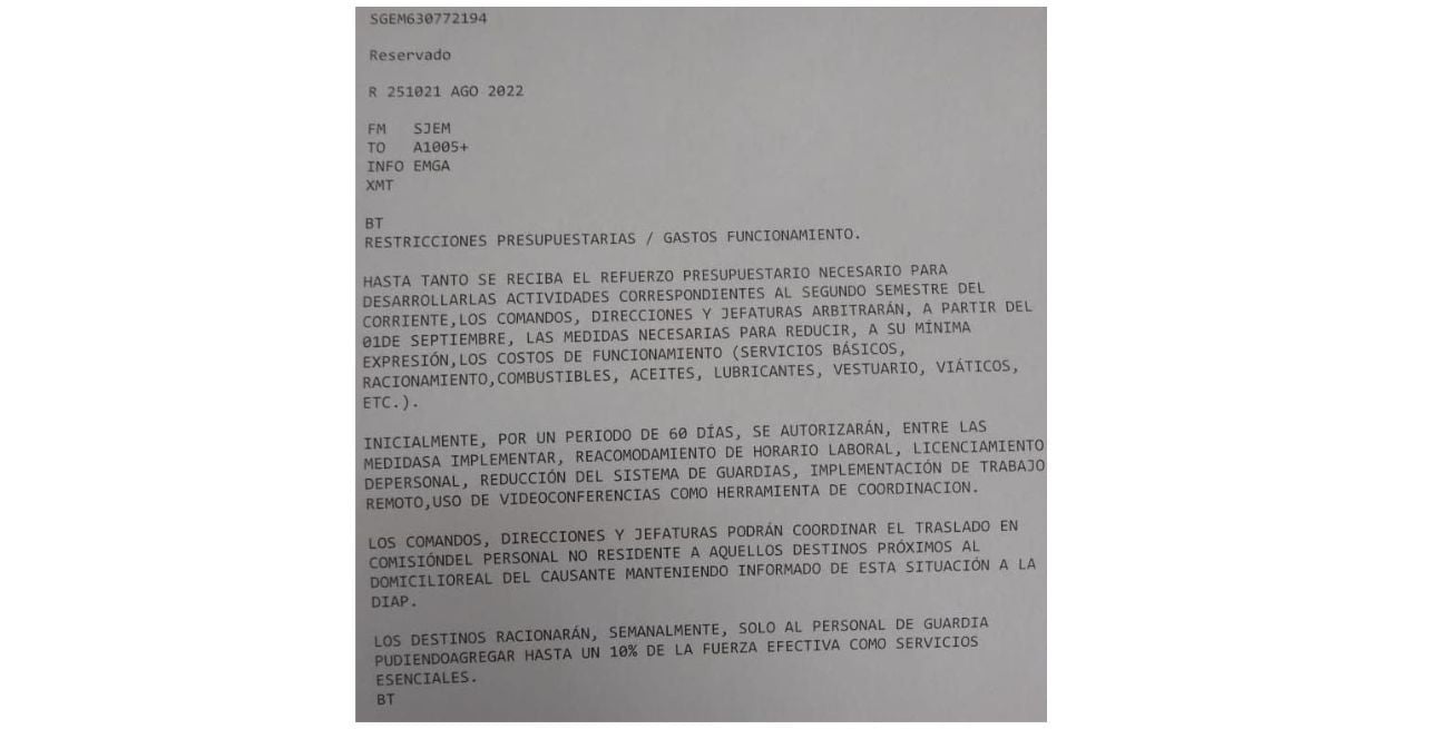 El comunicado filtrado en una Base del sur bonaerense que llegó a todas las dependencias de la Armada Argentina.