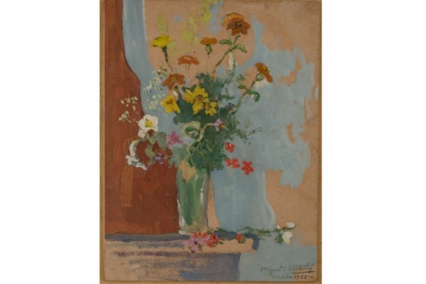 "Flores serranas", óleo s/tabla de Miguel C. Victorica. Colección Luis León de los Santos.