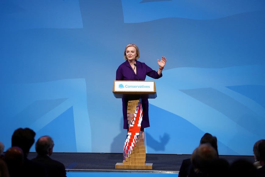 Liz Truss speaks after being announced as Britain's next Prime Minister at The Queen Elizabeth II Centre in London, Britain September 5, 2022. REUTERS/Hannah McKay