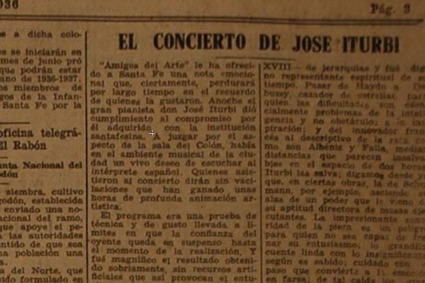 La crónica en El Litoral del concierto de Iturbi.
