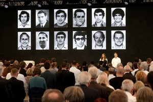 People attend a ceremony, commemorating the 50th anniversary of the attack on the Israeli team at the 1972 Munich Olympics in which eleven Israelis, a German policeman and five of the Palestinian gunmen died in Fuerstenfeldbruck near Munich, Germany, September 5, 2022. REUTERS/Leonhard Foeger