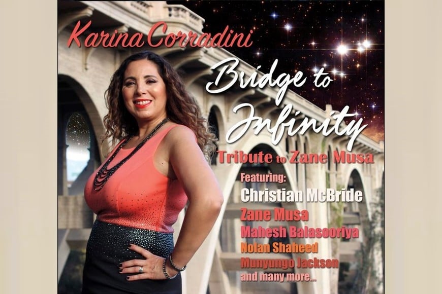 Portada del álbum "Bridge to Infinity, Tribute to Zane Musa", de Karina Corradini, cantante de jazz argentina radicada en Los Ángeles