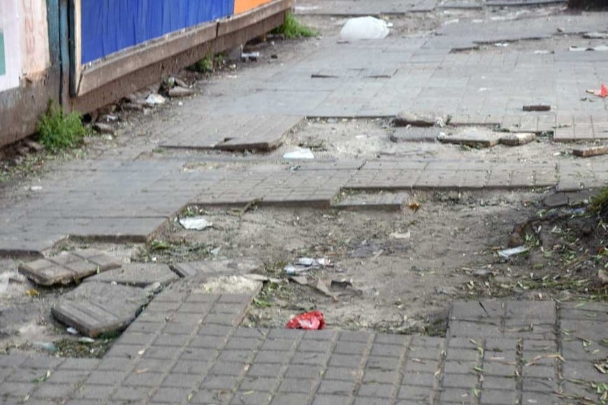 Veredas. Son muy transitadas a diario entre la Peatonal y la Terminal de Ómnibus, y están muy deterioradas. Crédito: Flavio Raina