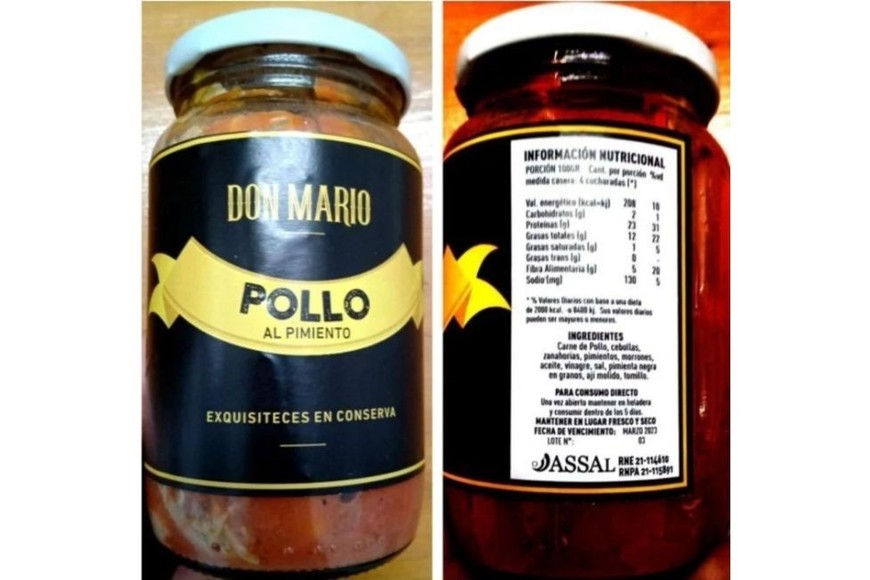 Pollo al pimiento "Don Mario", otro de los productos vedados por ANMAT.