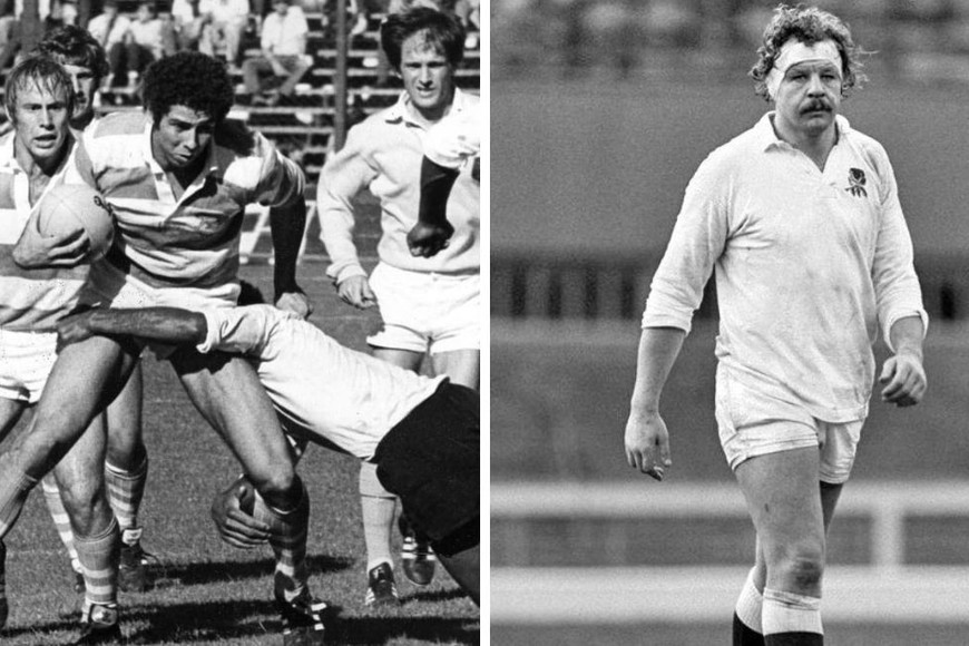 Gabriel Travaglini y Bill Beaumont, con la camiseta de Los Pumas e Inglaterra respectivamente.