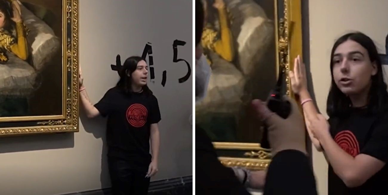 Video: dos activistas se pegaron a "Las Majas" de Goya en el museo de El Prado