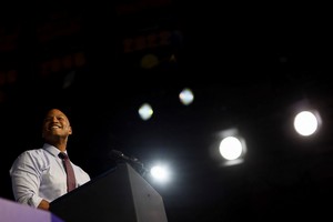 Democratic nominee for Maryland Governor Wes Moore speaks during a rally attended by U.S. President Joe Biden, U.S. Senator Chris Van Hollen, and other Maryland Democrats, at Bowie State University in Bowie, Maryland, U.S., November 7, 2022. REUTERS/Leah Millis