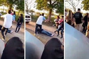 El momento en que el individuo está tendido y seguía recibiendo patadas.