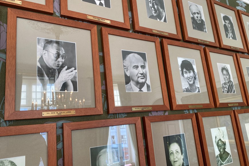 Pictures of Nobel Prize laureates are displayed inside the Norwegian Nobel Institute in Oslo, Norway September 19, 2022. REUTERS/Victoria Klesty