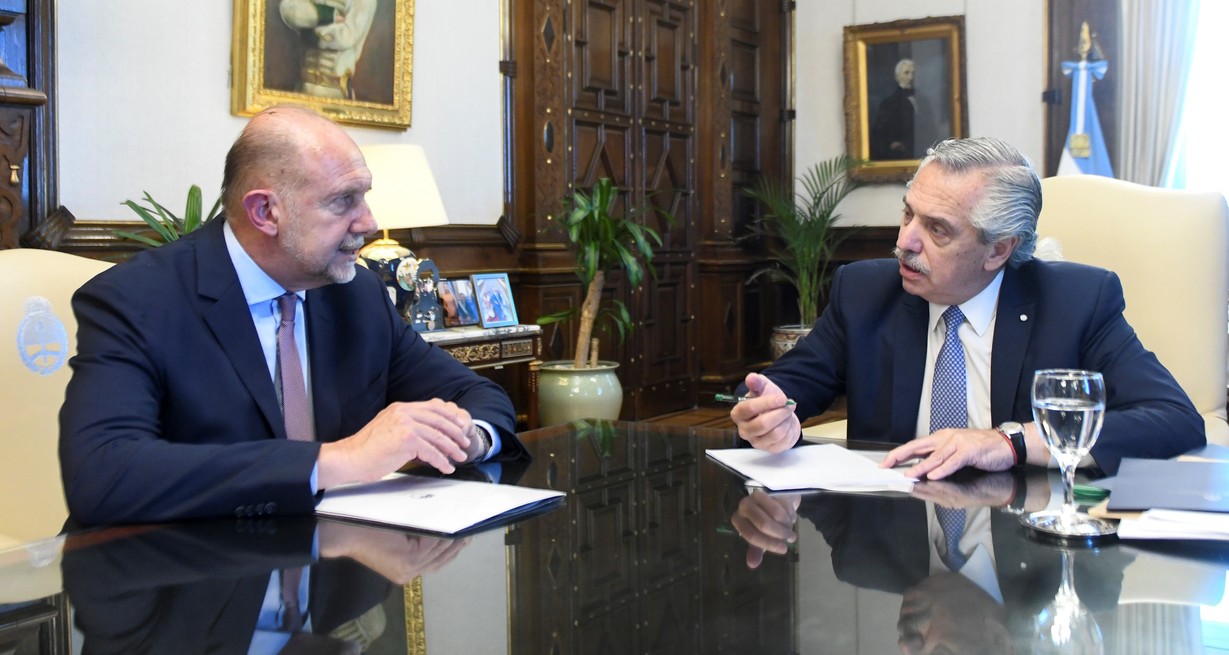 Omar Perotti tuvo una extensa reunión con Alberto Fernández. Crédito: Presidencia de la Nación
