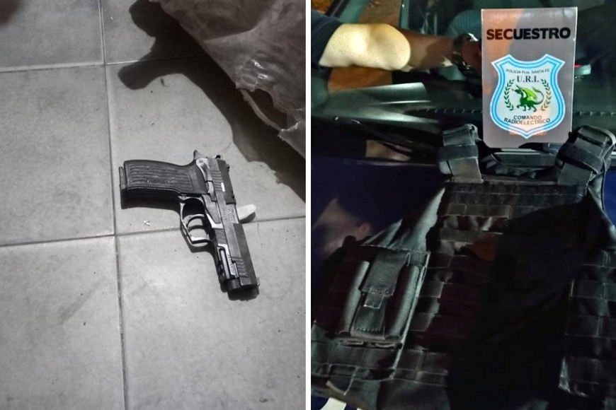 El arma y el chaleco balístico que habían sido robados al policía.
